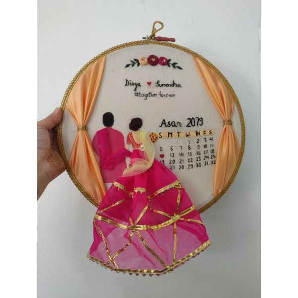 Perfectly customized embroidery hoop for bride and groom.