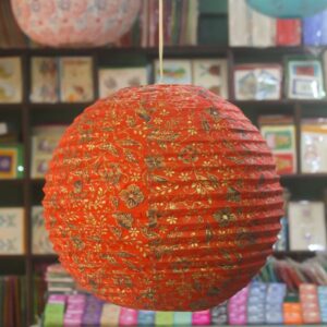 Red Abstract Design Round Lokta Paper Lamp Shade