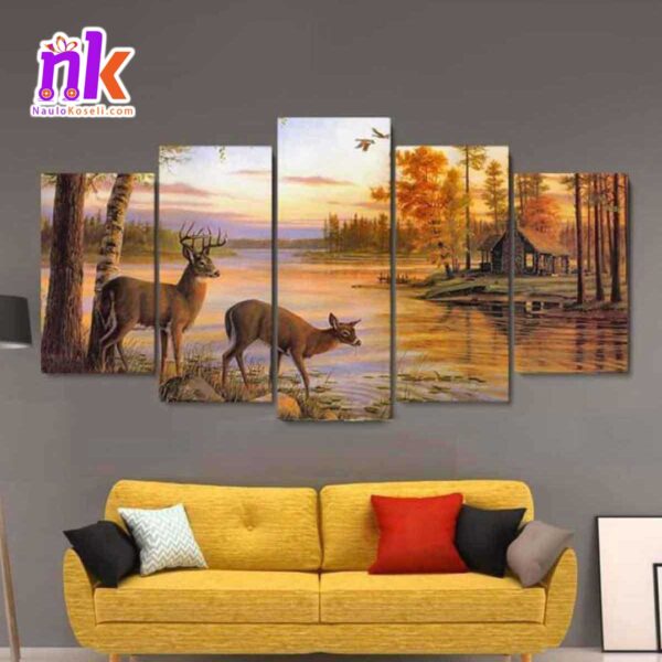 Five-Panel-Canvas-Art-Print-Of-Pair-Of-Deer