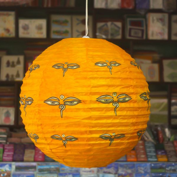 Orange Buddha Eye Design Round Lokta Paper Lamp