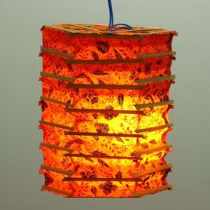 Orange Lokta Paper Flower Printed Handmade Lamp Shades