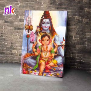 Shiva Ganesh Illustrate Wooden Framed Canvas