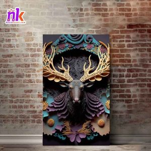 Deer Illustration Wooden Framed Canvas