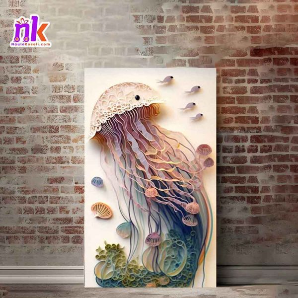 Jellyfish in Space Illustrate Wooden Framed Canvas Design