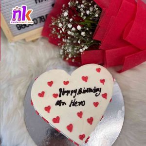 Heart Shaped Cake with Rose Bouquet