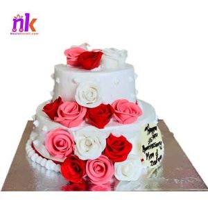 Fondant Rose Topping Anniversary Cake