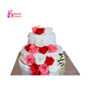Fondant Rose Topping Anniversary Cake