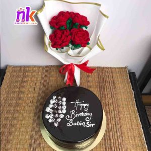 Chocolate Cake with Crochet Bouquet