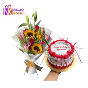 Sunflower bouquet with cake
