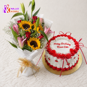 Sunflower bouquet with cake