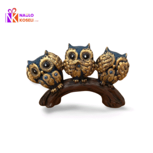 Blue Owl Family Decor with Evil Eye – Decorative Owl Showpiece Set