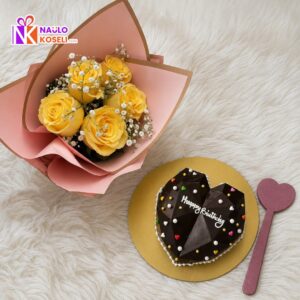 Yellow Rose Bouquet & Heart Shaped Pinata Cake Combo
