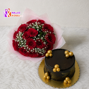 Red Rose Bouquet and Chocolate Cake Combo